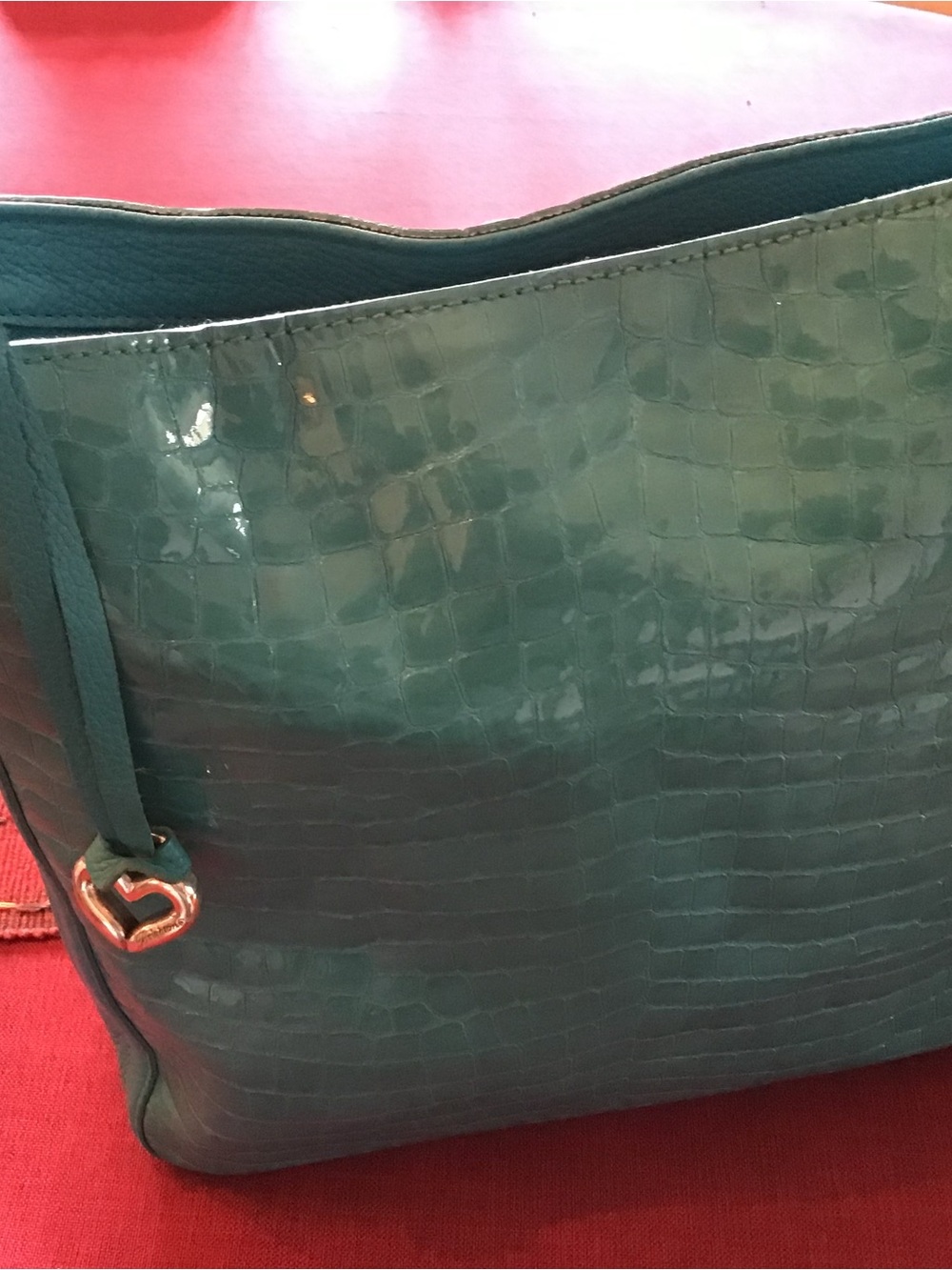 Brighton Teal Croc-Embossed Tote with Heart Charm
